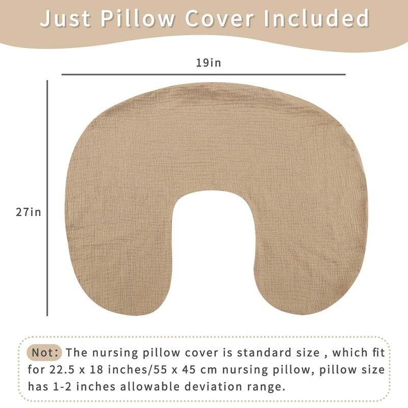 WINGHENLEE Muslin Nursing Pillow Cover, Cotton Breastfeeding Pillow Cover for Baby Girls Boys, Soft Breathable Nursing Pillowcase for Infant Newborn, Removable Slipcover for Nursing Pillows, Brown(Only Cover) - Image 3